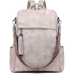Women's Dark Gray Retro Style Backpack Designer 15.6 inch PU Leather Laptop Bag